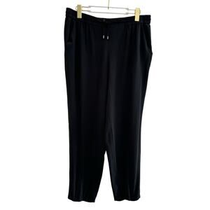 Eileen Fisher Silk Pants Women PL Black Tapered Elastic Waist Minimalist Relaxed